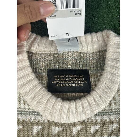 NIKE CABLE KNIT CREWNECK SWEATER MEN’S XS BEIGE LOOSE FIT - Picture 7 of 13